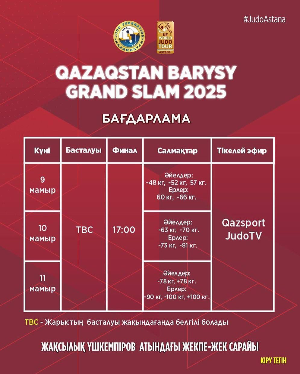Назарларыңызға Qazaqstan Barysy Grand Slam 2025 додасының бағдарламасын ұсынамыз